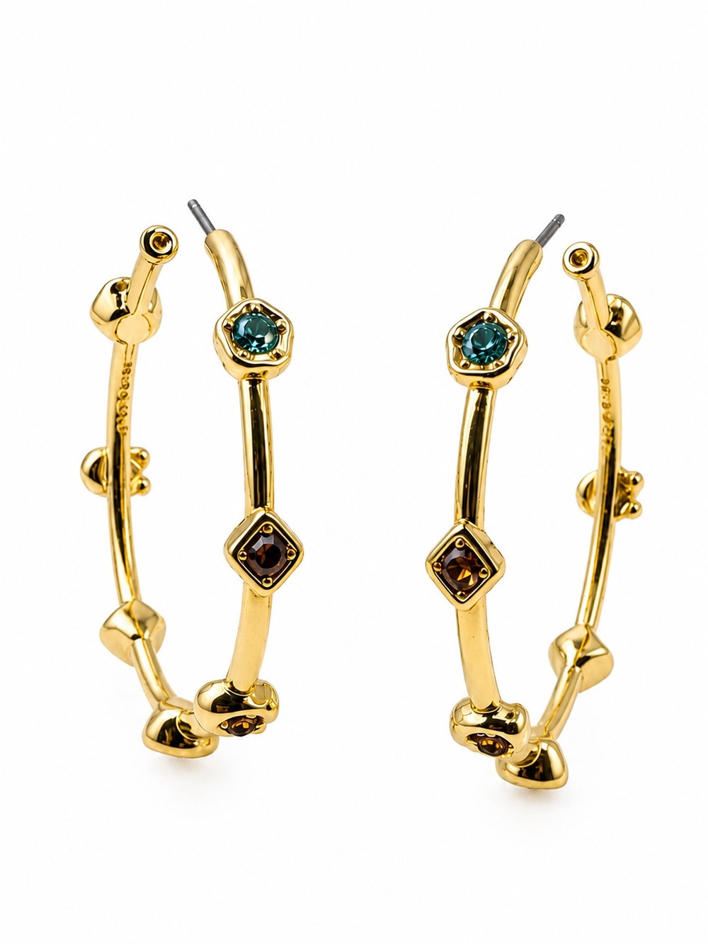 Coach Gold Tone Crystal Accent Hoop Earrings